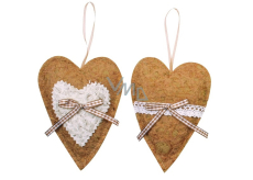 Heart for hanging textile brown 14 cm 1 piece