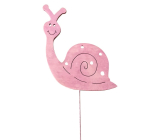 Wooden snail 8 cm pink + wire