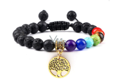 Chakra bracelet Tree of Life + Lava black, hand knitted, adjustable size, 8 mm ball, born of the four elements