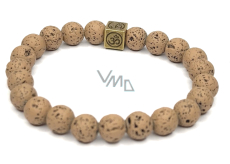 Lava light brown with royal mantra Om, bracelet elastic natural stone, ball 8 mm / 16-17 cm, born of the four elements