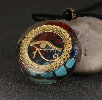 Orgonite amulet, Eye of Horn, energy generator, natural stone (7 chakras) +  epoxy resin + rope 22 g - VMD parfumerie - drogerie