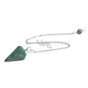 Malachite pendulum 2,5 cm + 18 cm chain with bead, wishing stone