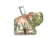 Unakit Elephant pendant natural stone, hand cut figurine 1,8 x 2,5 x 8 mm, stone of personal growth and vision