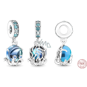 Charm Sterling silver 925 Cute Murano glass octopus, bracelet pendant, animal