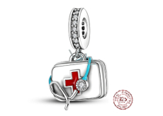 Charm Sterling silver 925 Doctor first aid kit and stethoscope, pendant on bracelet job