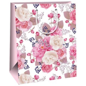 Ditipo Gift paper bag 26,4 x 13,6 x 32,7 cm White pink flowers