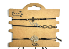 Albi Tree of Life, Infinity, Cross Bracelet Black, Adjustable Size, Set of 3 Pieces