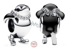 Charm Sterling silver 925 Penguin on skis, bead on bracelet animal