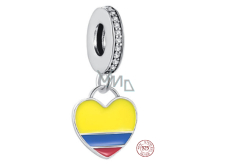 Charm Sterling Silver 925 Colombian Flag Heart - I Love Colombia, Travel Bracelet Pendant