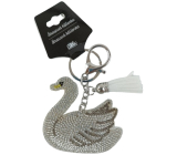 Albi White rhinestone swan keychain