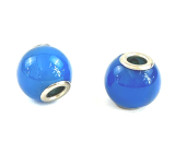 Agate blue, bead pendant round natural stone 14 mm, hole 4,2 mm 1 piece