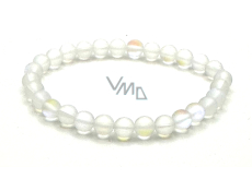 Opalite white matt bracelet elastic, synthetic stone ball 6 mm / 16-17 cm, wishing and hope stone