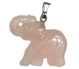 Rose Elephant pendant natural stone hand cut figurine 3,5 cm, stone of love