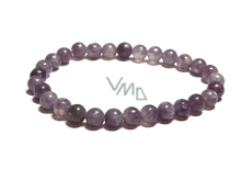 Lepidolite light purple bracelet elastic natural stone, ball 6 mm / 16 - 17 cm, amulet of athletes