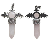 Rose quartz cross made of alloy and natural stone 5.3 x 3.7 x 12 mm,