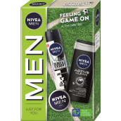 Nivea Men Feeling Game On Creme cream 30 ml + Active Clean shower gel 250 ml + Invisible Black & White antiperspirant deodorant spray 150 ml, cosmetic set for men