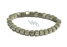 Pyrite elastic bracelet natural stone, cube 6 - 7 mm / 16 - 17 cm, master of confidence and abundance