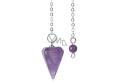 Amethyst purple pendulum natural stone 2,5 cm + 18 cm chain with bead, stone of kings and bishops