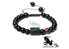 Onyx Capricorn zodiac sign, natural stone bracelet, 8mm ball/ adjustable size, life force stone