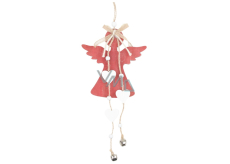 Red wooden angel for hanging with bell 11 x 25 cm