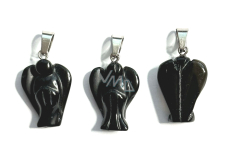 Black Agate Angel Pendant Natural Stone Hand Polished 2-2.2cm, Calm-Protection-Strength-Harmony