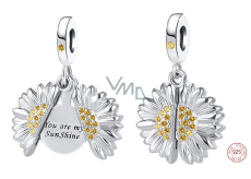 Sterling silver 925 Blossoming sunflower with inscription - You are my sunshine, openable bracelet pendant love