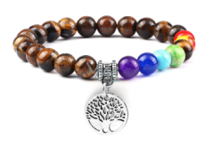 Chakra bracelet Tree of Life + Wood, healing, elastic, ball 8 mm / 16-17 cm