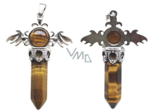 Tiger's eye cross made of alloy and natural stone 5.3 x 3.7 x 12 mm, stone of the sun and earth, brings luck and wealth