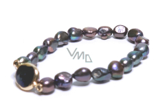 Black pearl with decoration elastic bracelet natural, 7 - 8 mm / 16 - 17 cm, symbol of femininity, brings admiration