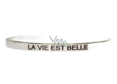 Stainless steel bracelet silver with engraving Life is beautiful, open cuff, 4 mm