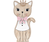 Wooden cat with pink bow and crown 15 cm