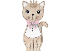 Wooden cat with pink bow and crown 15 cm