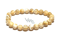 Tridacna Shell Beige Elastic Bracelet Natural Stone, 8 mm Bead / 16 - 17 cm, Stone of Harmony