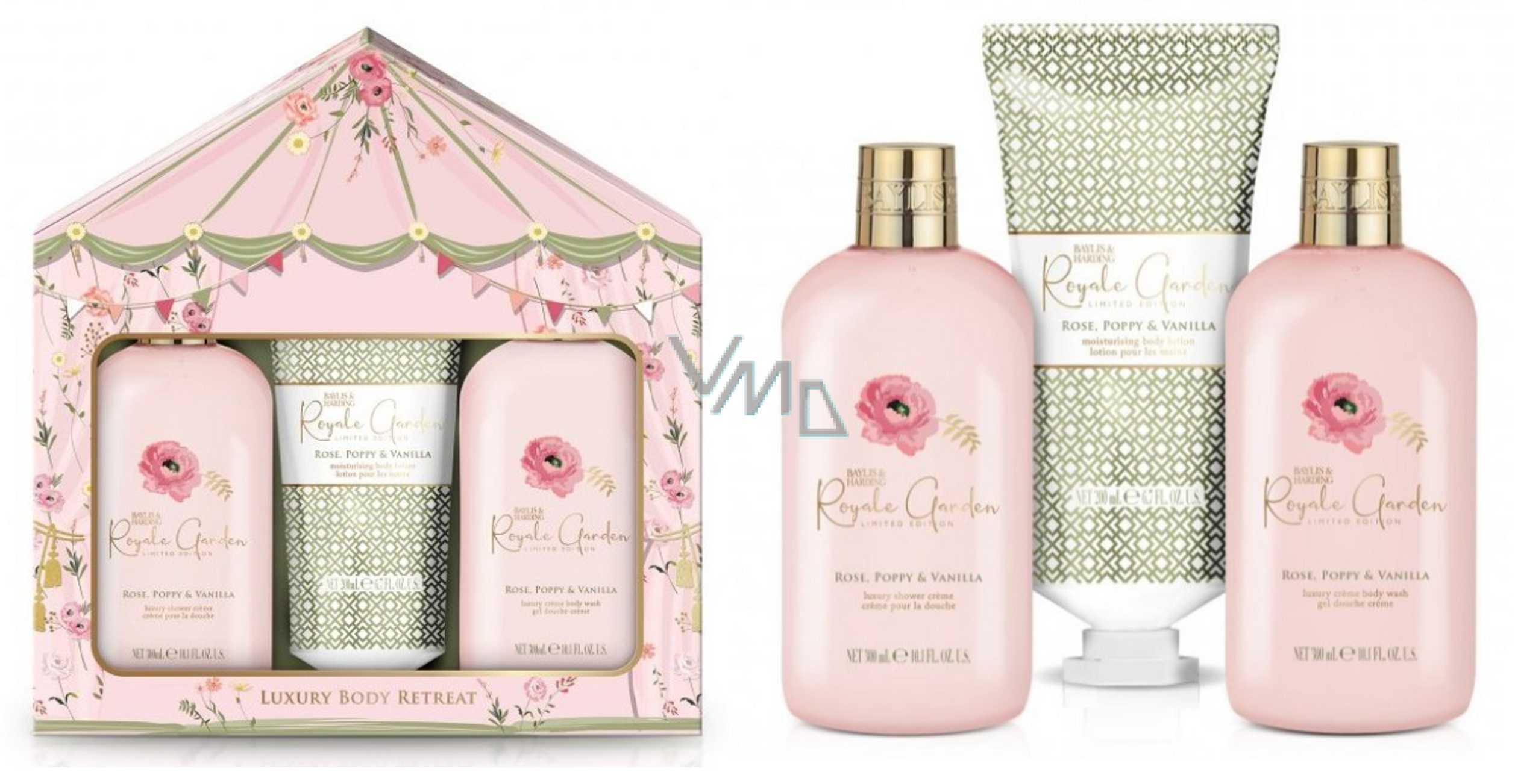 Baylis & Harding Rose, Poppy and Vanilla shower gel 300 ml + shower cream 300 ml + body lotion