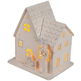 Ditipo Wooden house with LED light white 11 x 11 cm