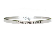 Stainless steel bracelet silver with engraving I can and I will, open cuff, 4 mm