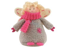 Gray angel with a pink scarf with curly hair standing 8 cm