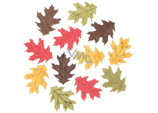 Wooden leaves yellow-green-red-brown 4 cm 12 pieces