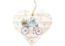 Bohemia Gifts Wooden decorative heart with print Rabbit on a wheel 12 cm