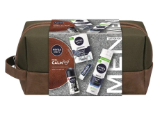 Nivea Men Feel Calm Sensitive After Shave Balm 100 ml + Nivea Men Sensitive Shaving Gel 200 ml + Nivea Men Black & White Invisible Original Antiperspirant Roll-On 50 ml + Labello Men Active Lip Balm 4.8 g + Cosmetic Bag, Men's Grooming Set