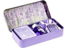 Esprit Provence Lavender toilet soap 60 g + scented bag + essential oil 12 ml + tin box with a picture of lavender flowers, cosmetic set for women