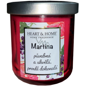 Heart & Home Fresh grapefruit and blackcurrant soy scented candle with Martina's name 110 g