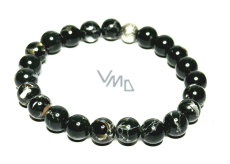 Pearl black elastic synthetic bracelet, ball 8 mm / 16 - 17 cm, symbol of femininity