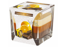 Emocio Chocolate & Orange - Chocolate and orange three-colour scented candle glass prism 80 x 80 mm, burning time up to 32 hours