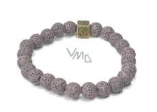 Lava soft purple with royal mantra Om, bracelet elastic natural stone, ball 8 mm / 16-17 cm, born of the four elements