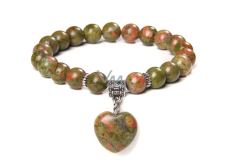 Unakite + Heart bracelet elastic natural stone, 8 mm / 19 cm, stone of personal growth and vision