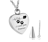 Commemorative urn pendant, Heart with paws waterproof, Stainless steel 20 x 26 mm