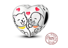 Sterling silver 925 Cat and dog heart bead for pet bracelet