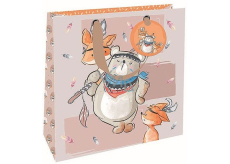 Nekupto Luxury paper gift bag 23 x 23 x 10 cm Teddy bear with foxes