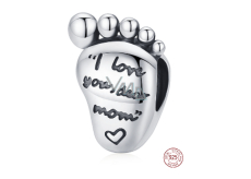 Sterling silver 925 I love you dear mom, footprint, bead for bracelet family